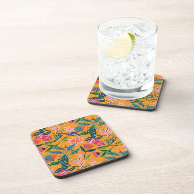 Modern Tropical Floral Pattern Beverage Coaster (Right Side)