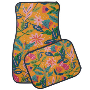 Modern Tropical Floral Pattern Car Floor Mat