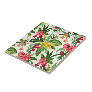 Modern Tropical Floral Pattern Ceramic Tile