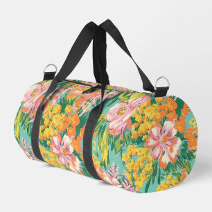 Modern Tropical Floral Pattern Personalized Name Duffle Bag