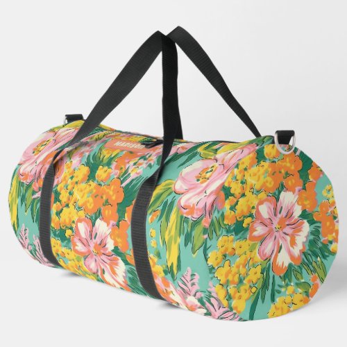 Modern Tropical Floral Pattern Personalized Name Duffle Bag