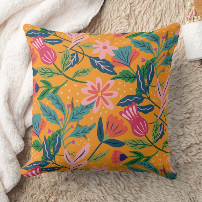Modern Tropical Floral Pattern Throw Pillow (Blanket)