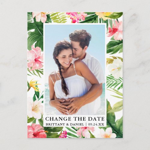 Modern Tropical Floral Photo Change The Date Postcard