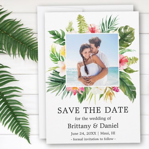 Modern Tropical Floral Save The Date Photo Card