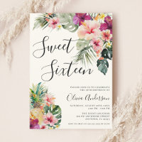 Modern Tropical Floral Sweet 16 Beige