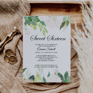 Modern Tropical Floral Sweet Sixteen Birthday Invitation