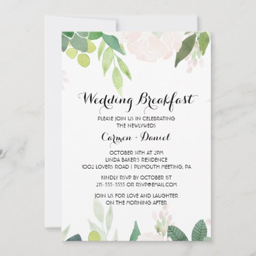 Modern Tropical Floral Wedding Breakfast Invitation
