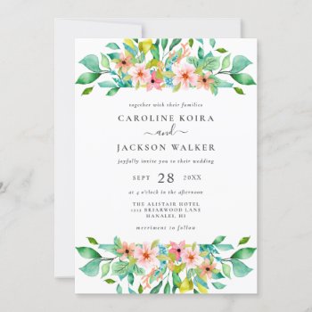 Modern Tropical Floral Wedding Invitation by dulceevents at Zazzle
