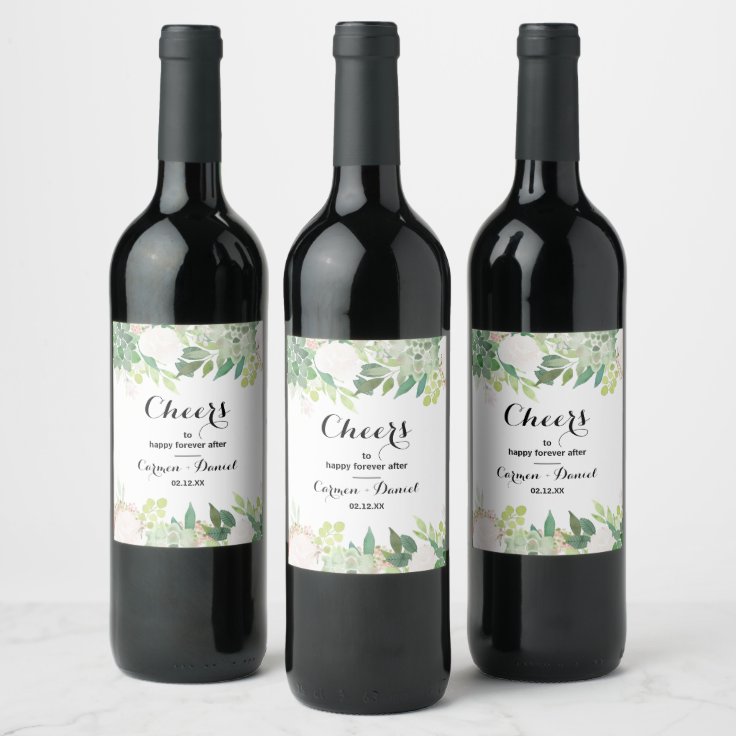 Modern Tropical Floral Wedding Wine Labels 