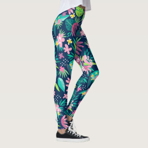 Modern Tropical Flowers Colorful Pattern Leggings