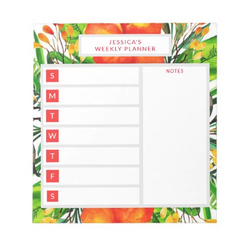 Modern Tropical Flowers Custom  Weekly Planner Notepad
