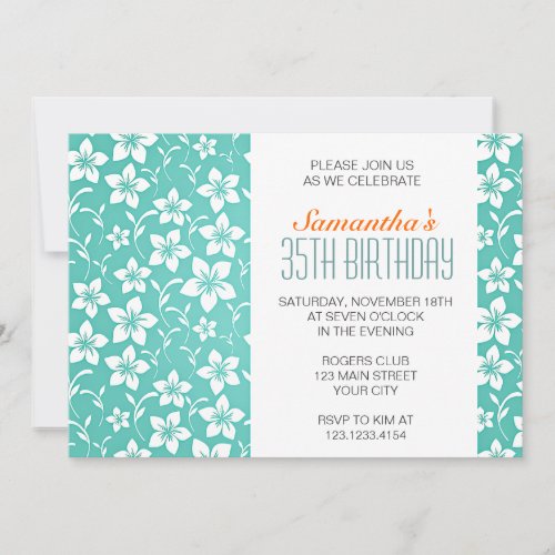 Modern Tropical Flowers Teal Birthday Party Cards