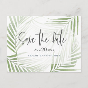 Modern Tropical Foliage Sage Green Save the Date Postcard
