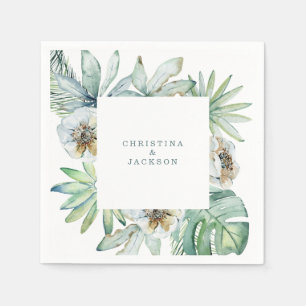 Modern Tropical Foliage Wedding Cocktail Napkins