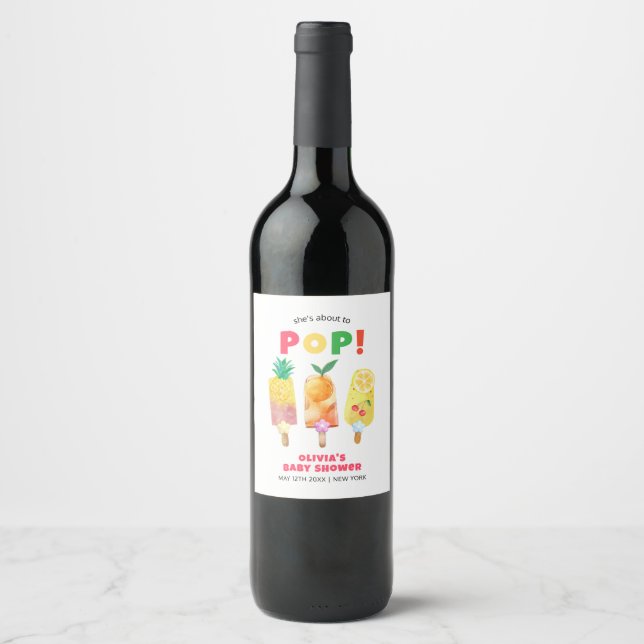 Modern Tropical Fruit Ice Cream Pop Baby Shower Wine Label (Front)