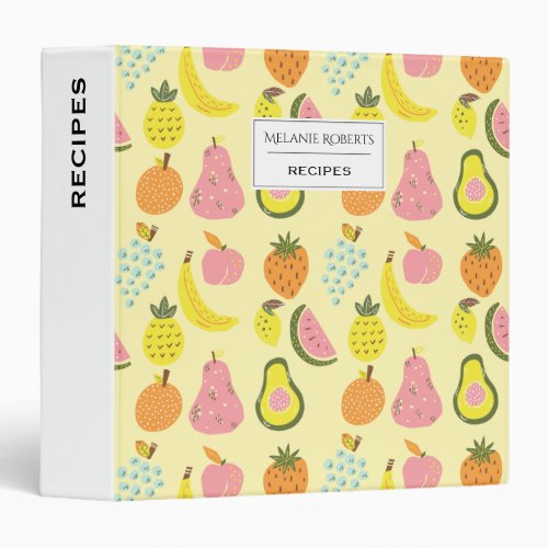 Modern Tropical Fruit Pattern Personalised Recipe 3 Ring Binder