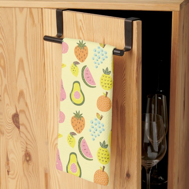 Modern Tropical Fruit Pattern Personalised Recipe Kitchen Towel (Thirds Fold)