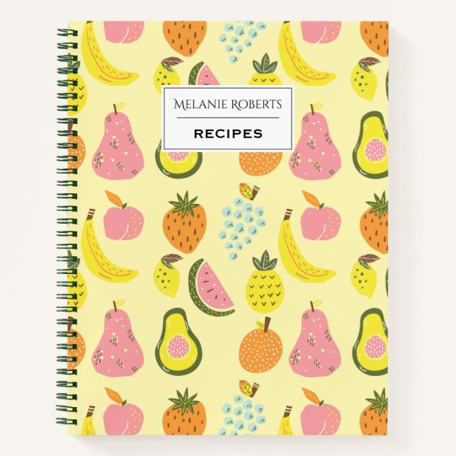 Modern Tropical Fruit Pattern Personalised Recipe Notebook (Front)