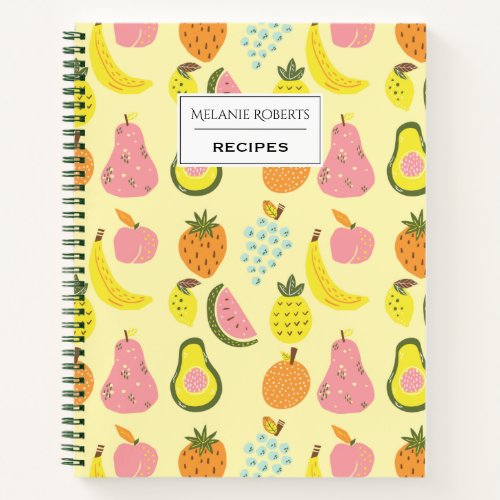 Modern Tropical Fruit Pattern Personalised Recipe Notebook