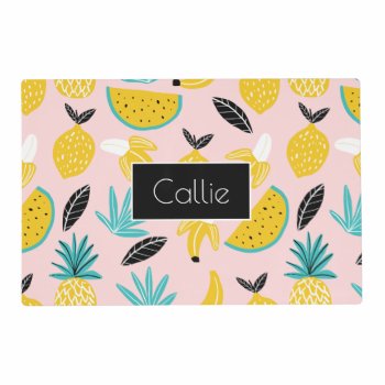 Modern Tropical Fruits Pattern Personalized Pet Placemat by heartlocked at Zazzle