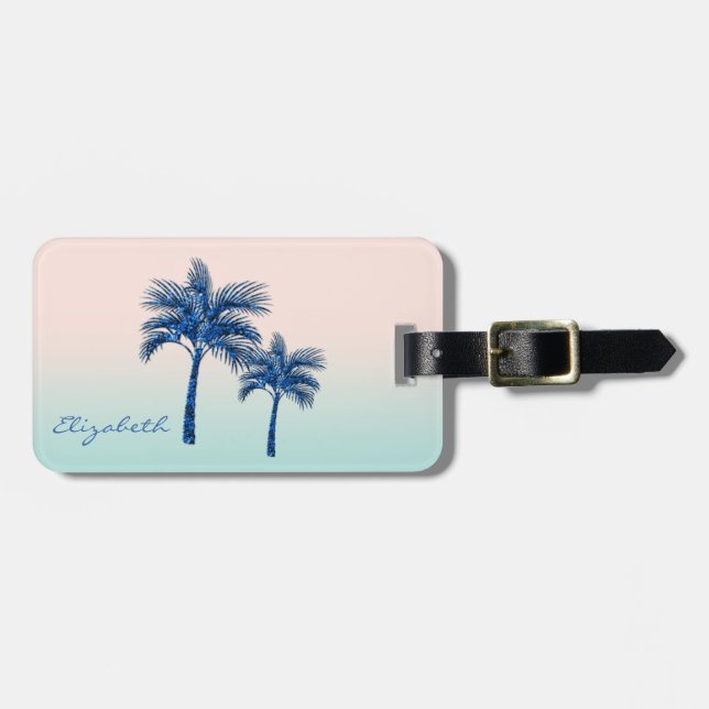 Modern Tropical,Glitter  Palm Trees Luggage Tag (Front Horizontal)