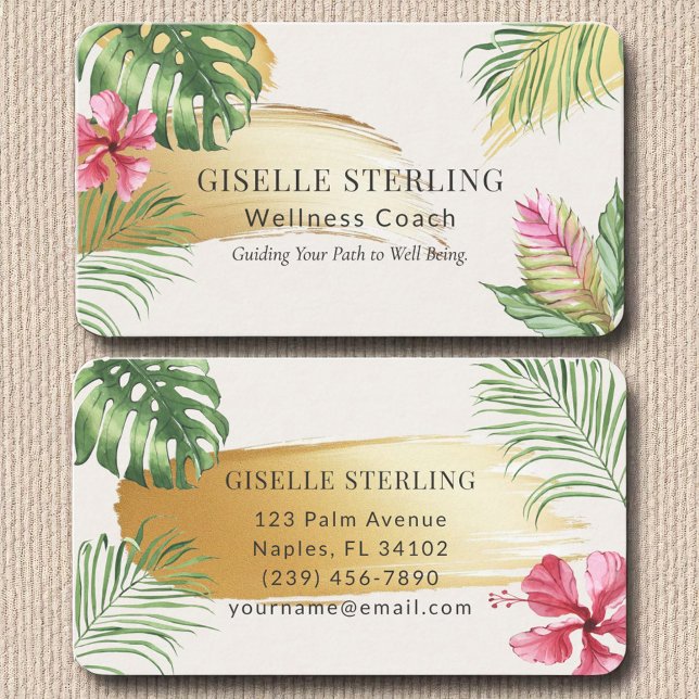 Modern Tropical Gold Brushed Watercolor Luxury Business Card (Creator Uploaded)