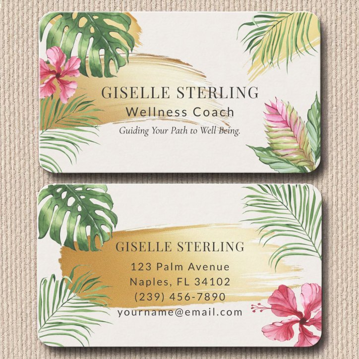Modern Tropical Gold Brushed Watercolor Luxury Business Card