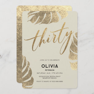 Modern Tropical Gold Elegant Foliage 30th Birthday Invitation