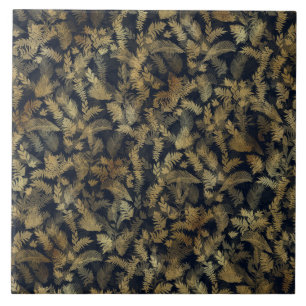 Modern Tropical Gold Foliage Blue Pattern Ceramic Tile