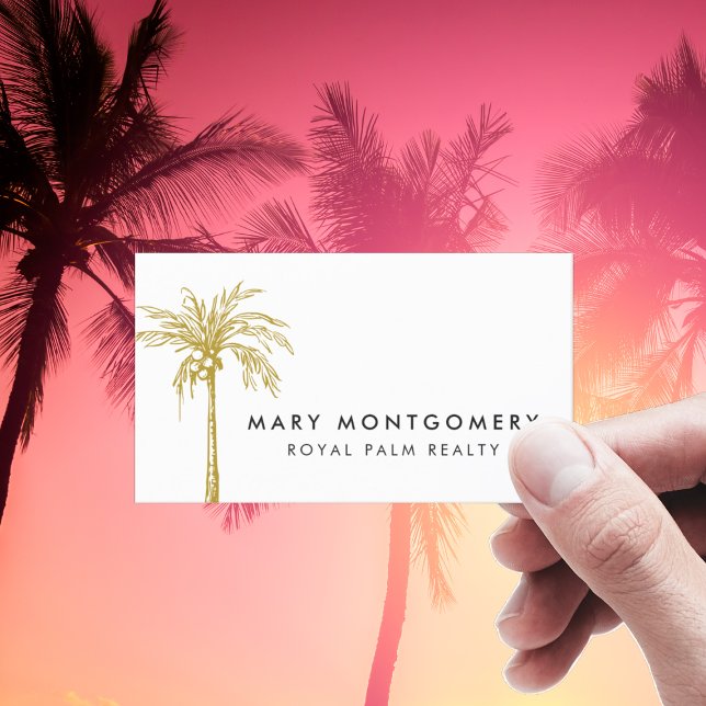 Modern Tropical Gold Palm Tree Professional Business Card (Creator Uploaded)