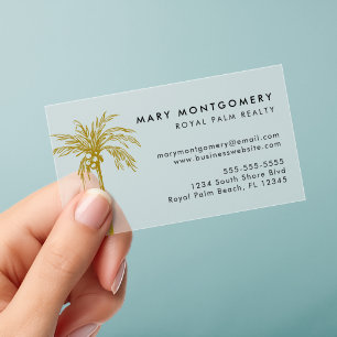 Modern Tropical Gold Palm Tree Professional Clear Business Cards