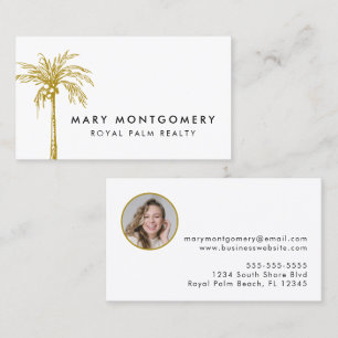 Modern Tropical Gold Palm Tree Professional Photo Business Card