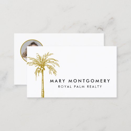 Modern Tropical Gold Palm Tree Professional Photo Business Card