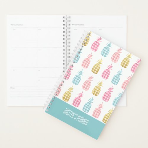 Modern Tropical Gold Pineapple Monogram Planner