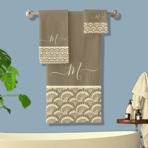 Modern Tropical Gray Seashell Shell Elegant Chic B Bath Towel Set