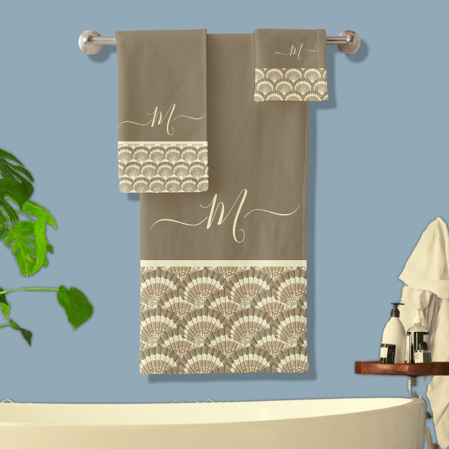 Modern Tropical Gray Seashell Shell Elegant Chic B Bath Towel Set (Creator Uploaded)