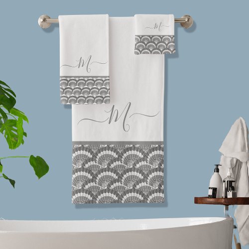 Modern Tropical Gray Seashell Shell Elegant Chic Bath Towel Set