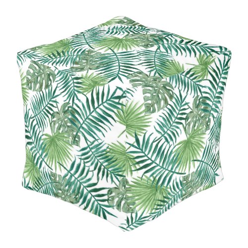 Modern Tropical Green Leaves Beach Cube Pouf