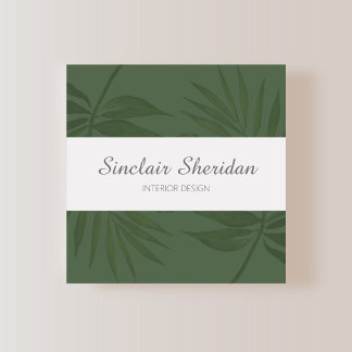 Modern Tropical Green Palm Leaf Square Business Card