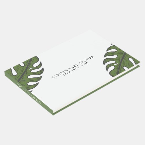 Modern Tropical Green Palm Leaves Baby Shower Guest Book
