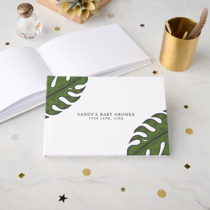 Modern Tropical Green Palm Leaves Baby Shower Guest Book