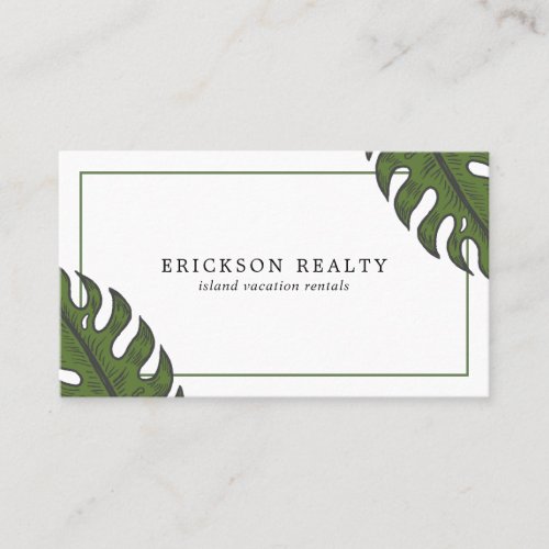 Modern Tropical Green Palm Leaves Business Card