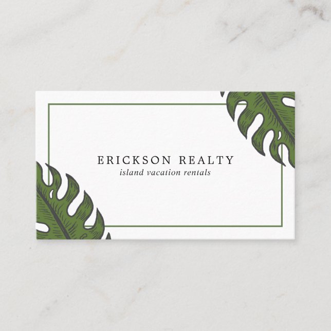 Modern Tropical Green Palm Leaves Business Card (Front)