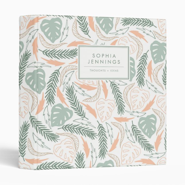 Modern Tropical Green Palm Leaves Monstera Foliage 3 Ring Binder (Front/Spine)