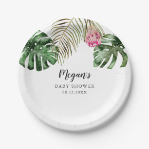 Modern Tropical Greenery Baby Shower Paper Plates