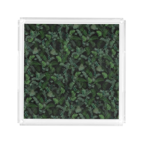 Modern Tropical Greenery Black Green Foliage  Acrylic Tray