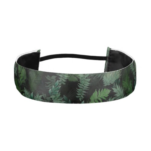 Modern Tropical Greenery Black Green Foliage  Athletic Headband