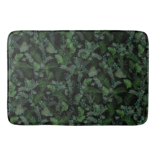 Modern Tropical Greenery Black Green Foliage  Bath Mat