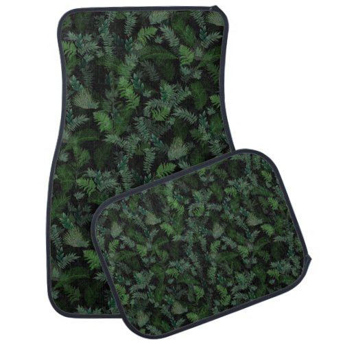 Modern Tropical Greenery Black Green Foliage  Car Floor Mat