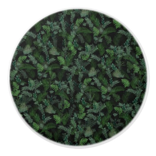 Modern Tropical Greenery Black Green Foliage  Ceramic Knob